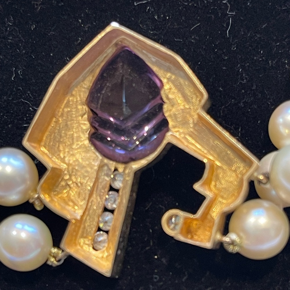 Vintage 14k gold diamond pearl amethyst necklace - Picture 13 of 16